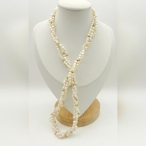Freshwater Pearl Necklace Vintage Triple Strand Jewelry 23 1/4" Long